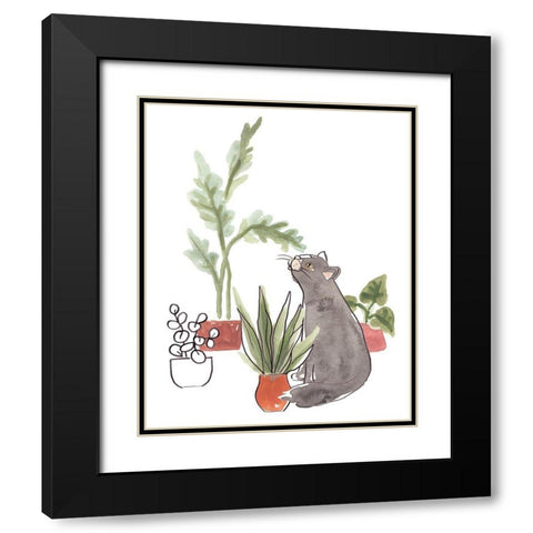 Purrfect Plants IV Black Modern Wood Framed Art Print with Double Matting by Vess, June Erica