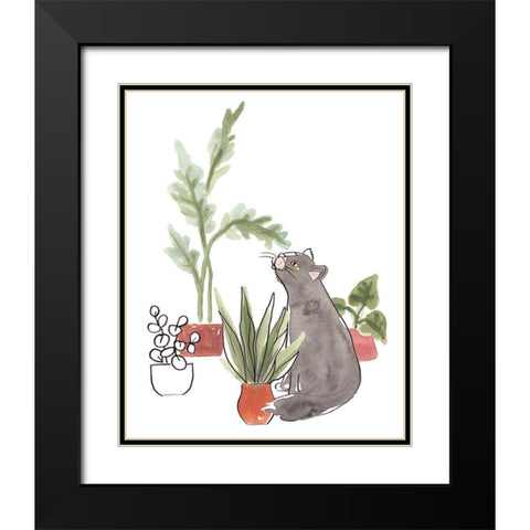 Purrfect Plants IV Black Modern Wood Framed Art Print with Double Matting by Vess, June Erica