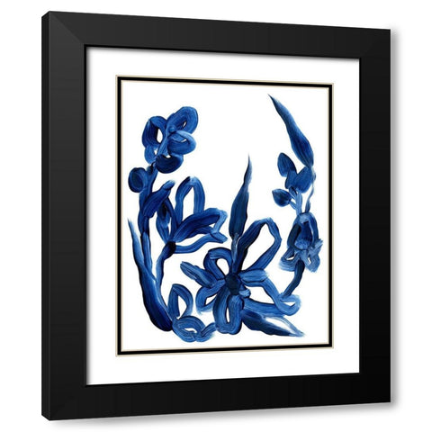 Indigo Brush Blooms II Black Modern Wood Framed Art Print with Double Matting by Vess, June Erica
