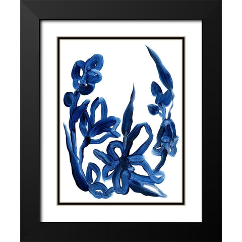 Indigo Brush Blooms II Black Modern Wood Framed Art Print with Double Matting by Vess, June Erica