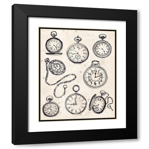 Pocket Watch Sketches II Black Modern Wood Framed Art Print with Double Matting by Vess, June Erica
