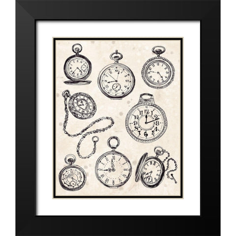 Pocket Watch Sketches II Black Modern Wood Framed Art Print with Double Matting by Vess, June Erica
