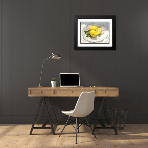 Lemons on a Plate I Black Modern Wood Framed Art Print with Double Matting by Barnes, Victoria