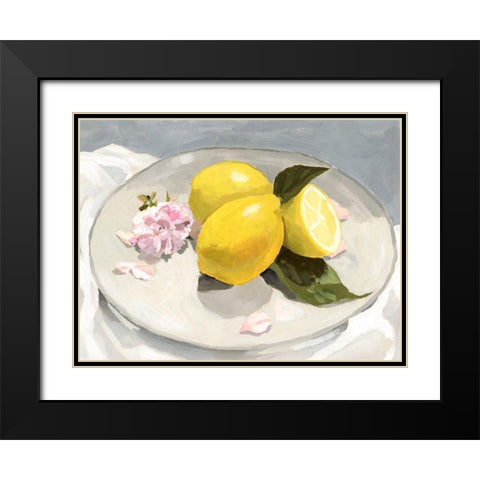 Lemons on a Plate II Black Modern Wood Framed Art Print with Double Matting by Barnes, Victoria