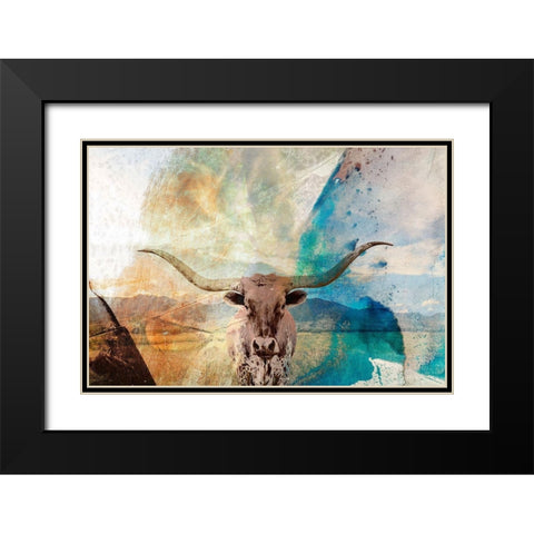Longhorn Black Modern Wood Framed Art Print with Double Matting by Jasper, Sisa