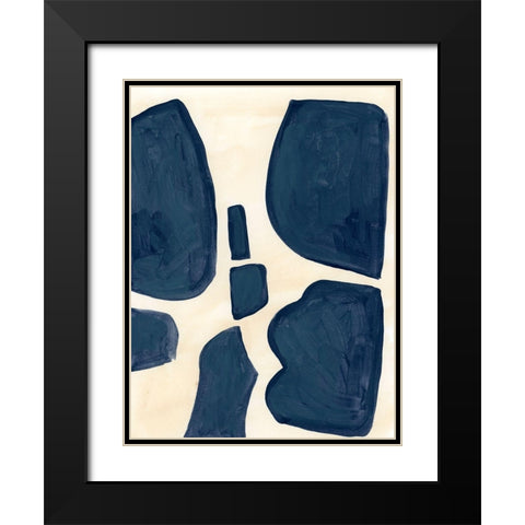 Blue Pieces II Black Modern Wood Framed Art Print with Double Matting by Vess, June Erica