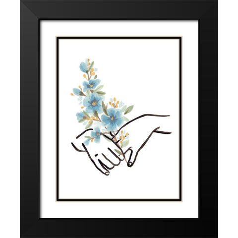Hands and Flowers I Black Modern Wood Framed Art Print with Double Matting by Vess, June Erica