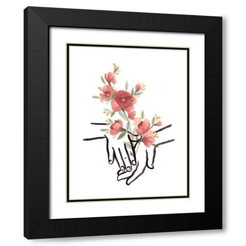 Hands and Flowers III Black Modern Wood Framed Art Print with Double Matting by Vess, June Erica
