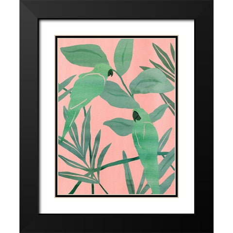 Pink and Green Birds of Paradise I Black Modern Wood Framed Art Print with Double Matting by Wang, Melissa