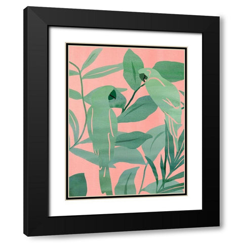 Pink and Green Birds of Paradise II Black Modern Wood Framed Art Print with Double Matting by Wang, Melissa