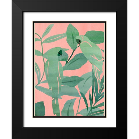 Pink and Green Birds of Paradise II Black Modern Wood Framed Art Print with Double Matting by Wang, Melissa