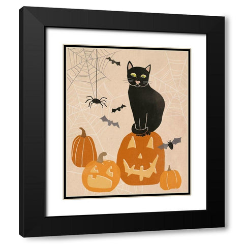Pumpkin Patch Cats II Black Modern Wood Framed Art Print with Double Matting by Vess, June Erica