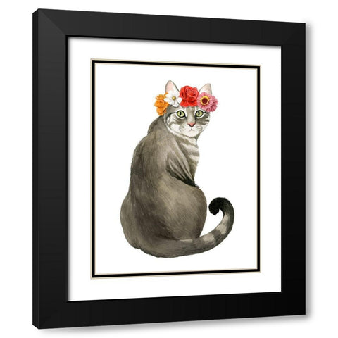 Flower Crown Cats I Black Modern Wood Framed Art Print with Double Matting by Popp, Grace