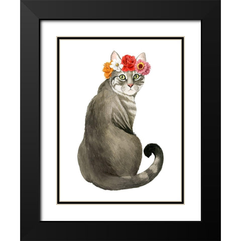 Flower Crown Cats I Black Modern Wood Framed Art Print with Double Matting by Popp, Grace