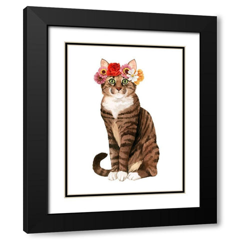 Flower Crown Cats II Black Modern Wood Framed Art Print with Double Matting by Popp, Grace