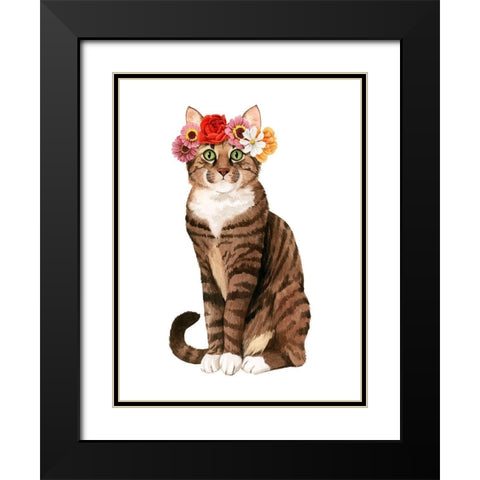 Flower Crown Cats II Black Modern Wood Framed Art Print with Double Matting by Popp, Grace