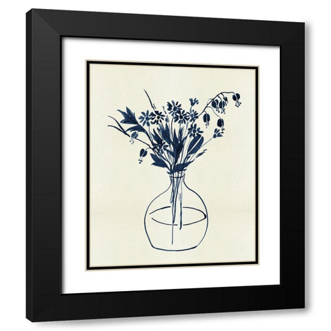 Indigo Floral Vase I Black Modern Wood Framed Art Print with Double Matting by Wang, Melissa