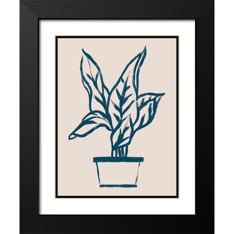 Navy Plant Sketches II Black Modern Wood Framed Art Print with Double Matting by Vess, June Erica