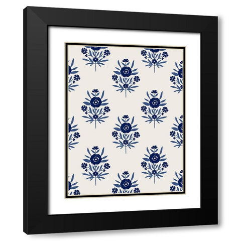 Indigo Bloom Pattern II Black Modern Wood Framed Art Print with Double Matting by Barnes, Victoria