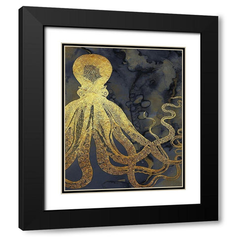 Octopus Ink Gold And Blue I Black Modern Wood Framed Art Print with Double Matting by Zalewski, Christine