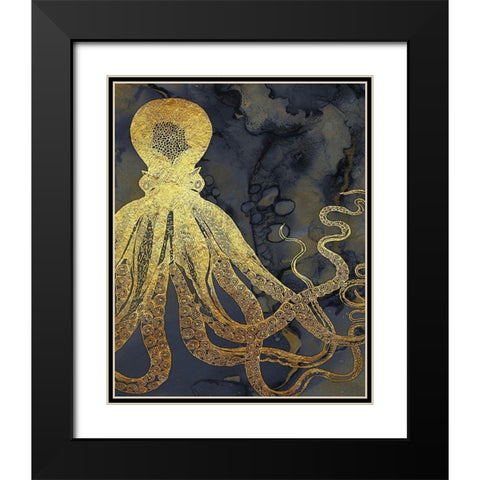 Octopus Ink Gold And Blue I Black Modern Wood Framed Art Print with Double Matting by Zalewski, Christine