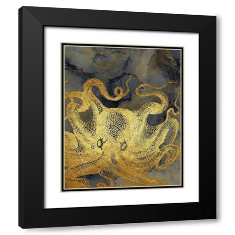 Octopus Ink Gold And Blue II Black Modern Wood Framed Art Print with Double Matting by Zalewski, Christine