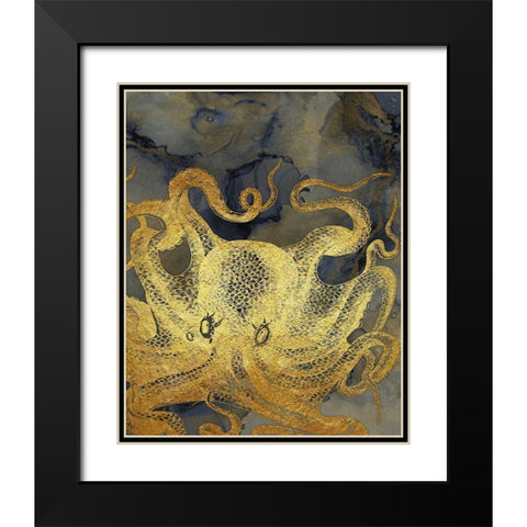 Octopus Ink Gold And Blue II Black Modern Wood Framed Art Print with Double Matting by Zalewski, Christine