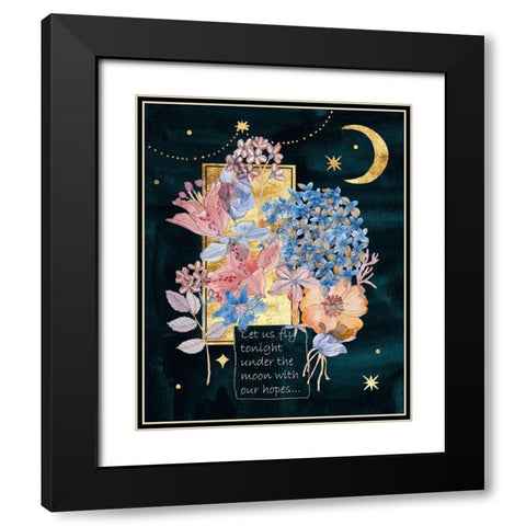 Moonlight Flowers I Black Modern Wood Framed Art Print with Double Matting by Wang, Melissa