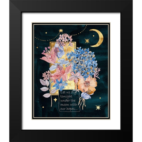 Moonlight Flowers I Black Modern Wood Framed Art Print with Double Matting by Wang, Melissa