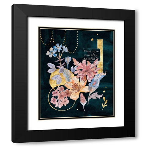 Moonlight Flowers II Black Modern Wood Framed Art Print with Double Matting by Wang, Melissa