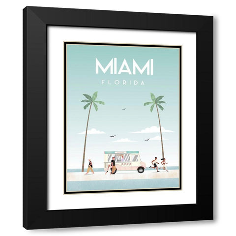 Illustrated Miami Beach I Black Modern Wood Framed Art Print with Double Matting by Arctic Frame