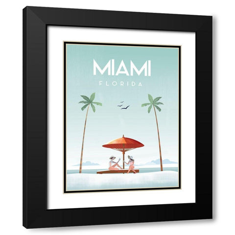 Illustrated Miami Beach II Black Modern Wood Framed Art Print with Double Matting by Arctic Frame
