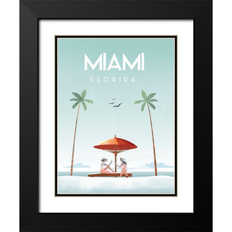 Illustrated Miami Beach II Black Modern Wood Framed Art Print with Double Matting by Arctic Frame