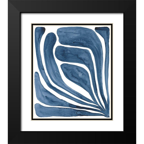 Blue Stylized Leaf I Black Modern Wood Framed Art Print with Double Matting by Moore, Regina