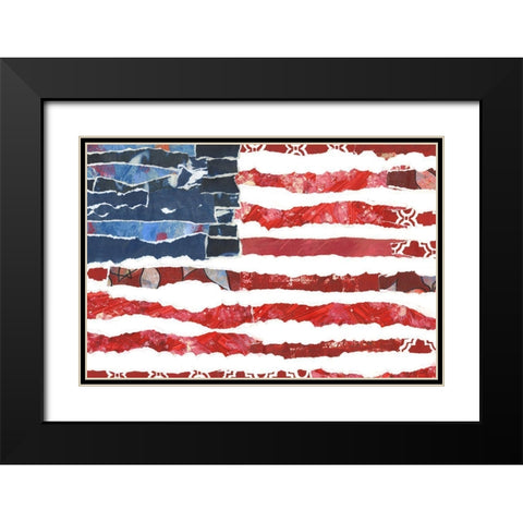 Patriotic Collage Flag I Black Modern Wood Framed Art Print with Double Matting by Moore, Regina