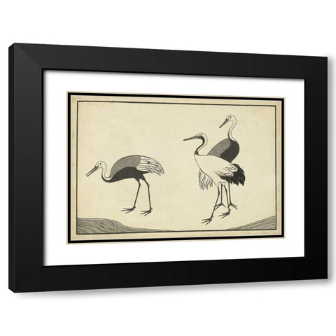 Japanese Cranes B Black Modern Wood Framed Art Print with Double Matting by Unknown