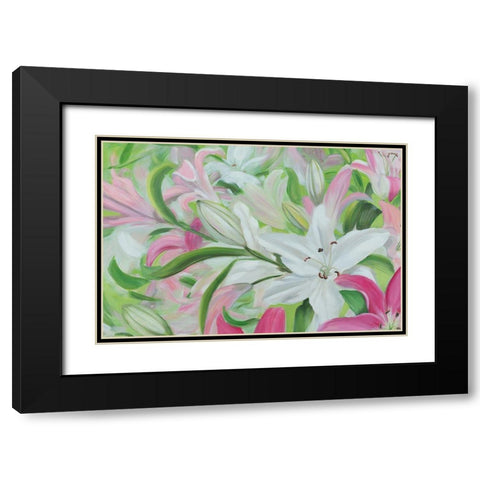 Pink and White Lilies I Black Modern Wood Framed Art Print with Double Matting by Iafrate, Sandra