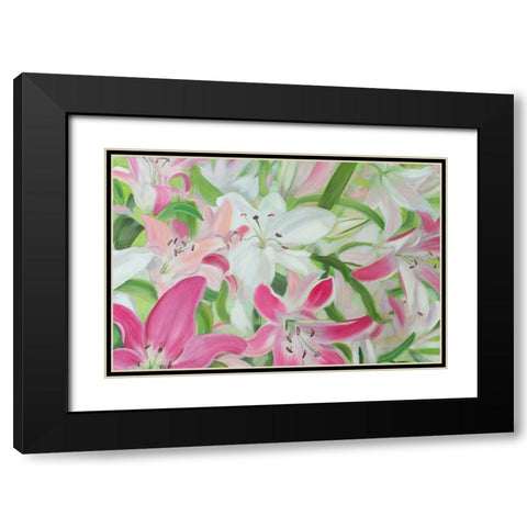 Pink and White Lilies II Black Modern Wood Framed Art Print with Double Matting by Iafrate, Sandra