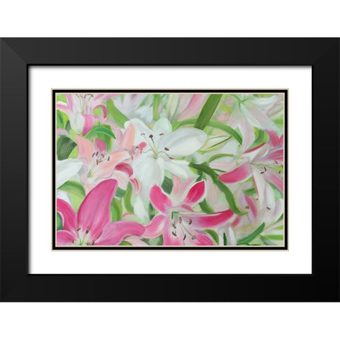 Pink and White Lilies II Black Modern Wood Framed Art Print with Double Matting by Iafrate, Sandra