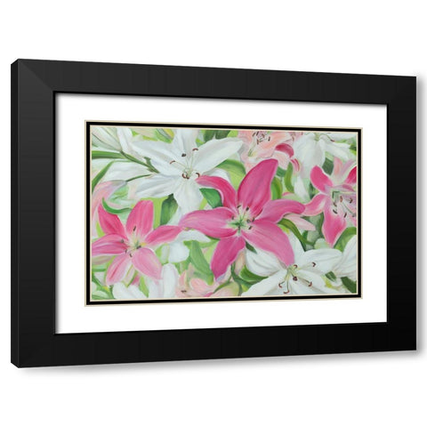 Pink and White Lilies III Black Modern Wood Framed Art Print with Double Matting by Iafrate, Sandra