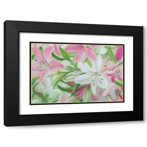 Pink and White Lilies IV Black Modern Wood Framed Art Print with Double Matting by Iafrate, Sandra
