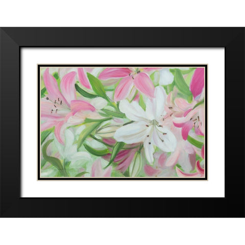 Pink and White Lilies IV Black Modern Wood Framed Art Print with Double Matting by Iafrate, Sandra