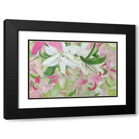 Pink and White Lilies V Black Modern Wood Framed Art Print with Double Matting by Iafrate, Sandra