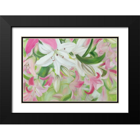 Pink and White Lilies V Black Modern Wood Framed Art Print with Double Matting by Iafrate, Sandra