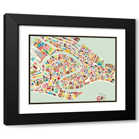 Modern Venice Map Black Modern Wood Framed Art Print with Double Matting by Galapon, Nikki
