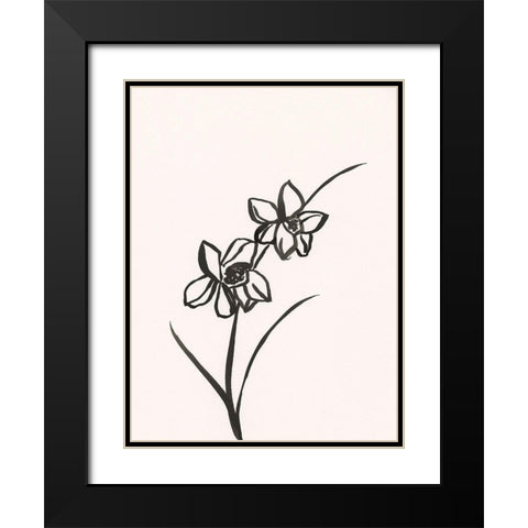 Ink Botanical Sketch XII Black Modern Wood Framed Art Print with Double Matting by Holland, J.