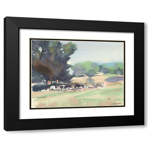Cows Grazing-Somerset Black Modern Wood Framed Art Print with Double Matting by Calcasola, Stephen