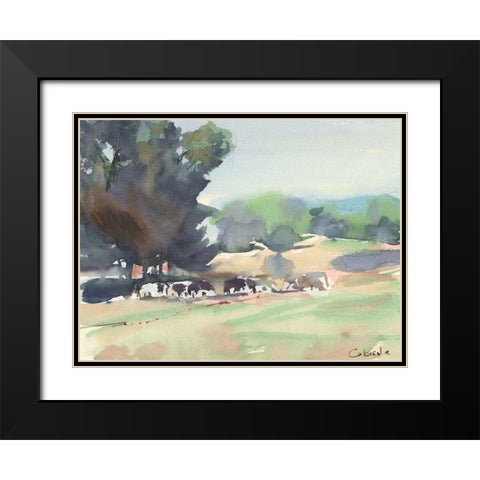 Cows Grazing-Somerset Black Modern Wood Framed Art Print with Double Matting by Calcasola, Stephen