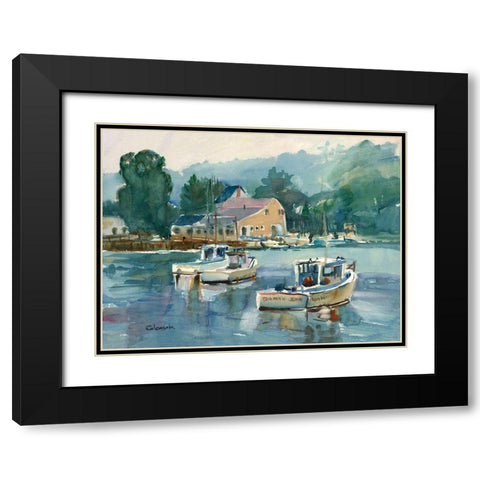 Maine Lobster Boats Black Modern Wood Framed Art Print with Double Matting by Calcasola, Stephen
