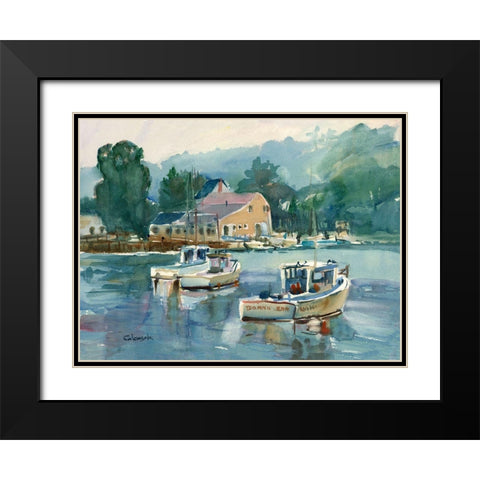 Maine Lobster Boats Black Modern Wood Framed Art Print with Double Matting by Calcasola, Stephen